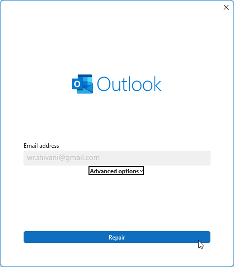Follow the onscreen instructions and Outlook wizard to repair the profile
